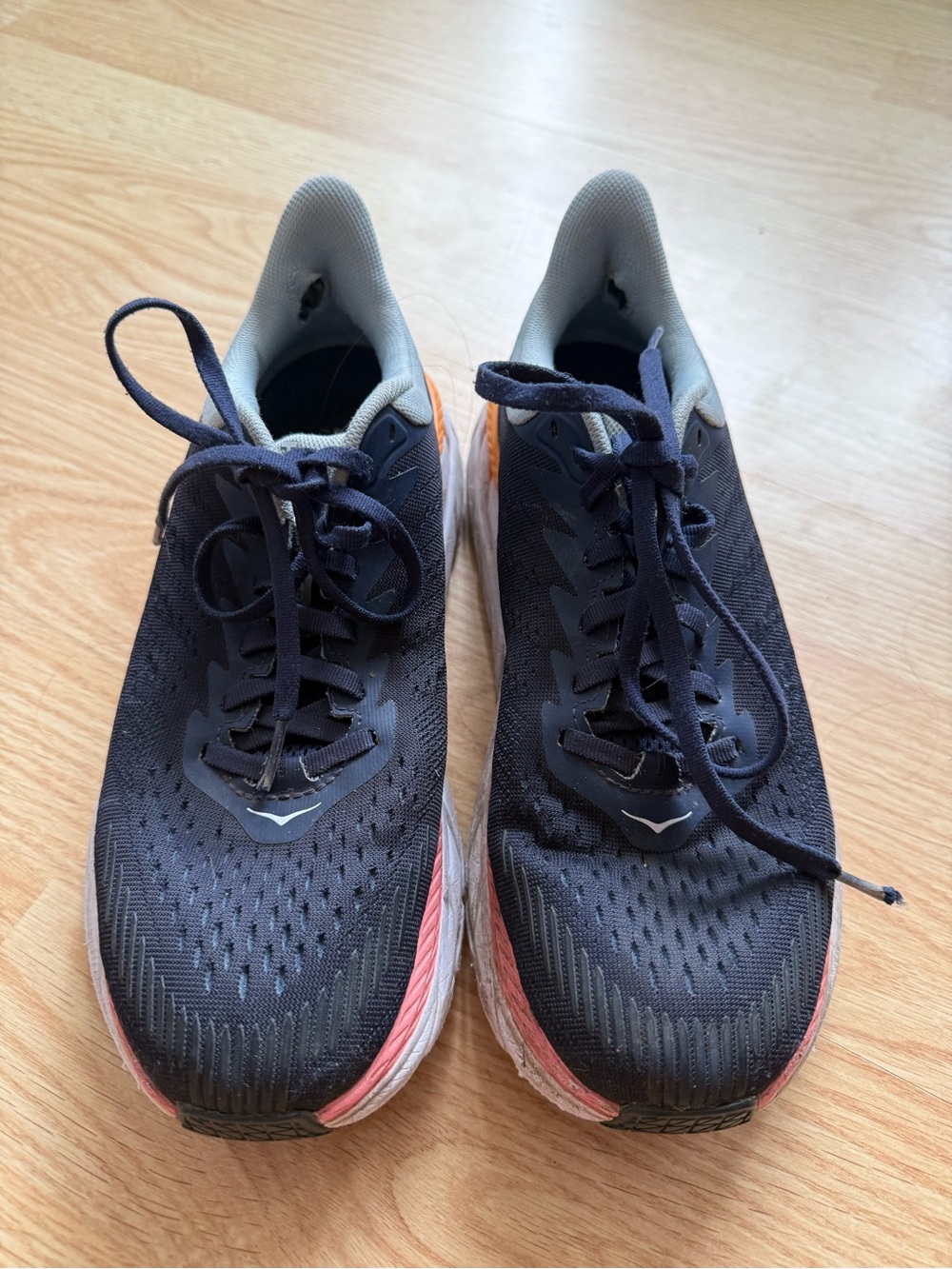 Hoka One One Navy Sneakers with Coral and White Accents